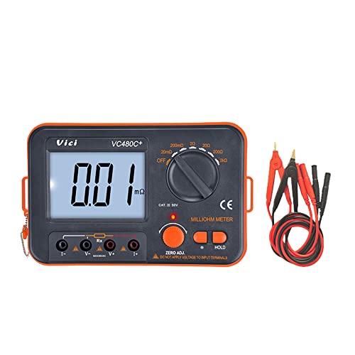 VC480C + Milliohm Meter, 6 Stück AAA-Batterie 1,5 V oder externe Stromversorgung DC 9 V, großes LCD-Display, für Genauigkeit Auflösung des Stroms von Buzz