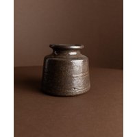 Rudi Stahl Studio Ceramic Vase - Organic Shape in Dark Brown Fireclay Stoneware Mid Century 1960S von BuzziDining