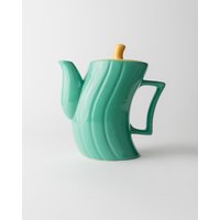 Vintage Tea Pot By M. Iosa Ghini For Naj Oleari - Wiggly Design in Turquoise, Yellow Lid Postmodern Memphis Style 1980S Retro Gift Idea von BuzziGang
