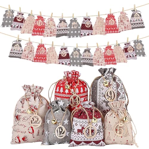 Adventskalender Zum Befüllen Weihnachtskalender Stoffbeutel Zum Selberfüllen 2024 Adventskalender Säckche Geschenksäckchen Weihnachten Stoffbeutel Weihnachtskalender Jutesäckchen Für Kinder von Bvizyelck