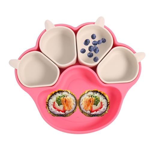 Baby Teller Silikon Babygeschirr Rutschfest Baby Teller Schüssel Mit Saugnäpfen Silikon Baby Teller Mit Saugnapf BPA-Frei Unterteilt Kinderteller Set Baby Geschirr, Spülmaschinen Und Mikrowellen von Bvizyelck