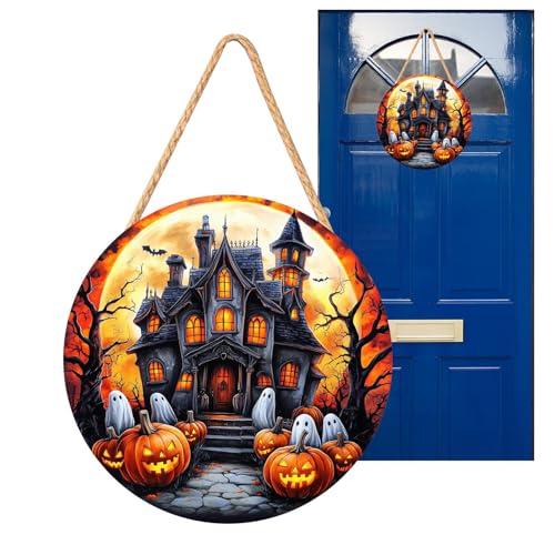 Bvizyelck Halloween Türschild Für Haustür | Holz Halloween Wandschild 2D,Wanddeko für Eingangsbereich Gruseliges Esszimmer mit Geisterhaus Kürbis Weißem Geist Bvizyelck Halloween Türschild Für Haustür | Holz Halloween Wandschild 2D,Wanddeko für Eingangsbereich Gruseliges Esszimmer mit Geisterhaus Kürbis Weißem Geist von Bvizyelck