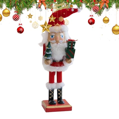 Bvizyelck Weihnachtsnussknacker Figur, 27cm Santa Nussknacker Holzfigur aus Holz, Saisonale Dekoration Tisch Mittelpunkt Für Vitrine Schule Zuhause Büro Hotel Eingang von Bvizyelck