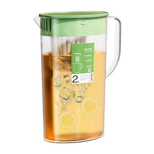 Karaffe Mit Fruchteinsatz 2L Kühlschrankkrug Wasserkaraffe Mit Deckel Wasserkrug Für Heiß Kaltsaft Tee Eisteekrug Getränkebehälter Für Limonade Kunststoff Wasserkrug Mit Griff Für Tee, Säfte, Milch von Bvizyelck