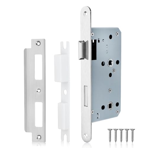 Bwintech 1 PCS satin nickel Badezimmerschloss 7250 Einsteckschloss Edelstahl Euroloch für Innentüren und Badezimmertüren, umkehrbare Sperre von Bwintech