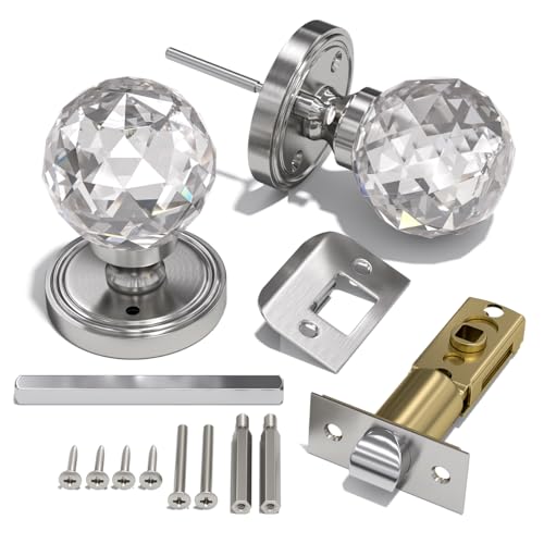 Bwintech 1 Paar Massivkristall-Türgriffe aus gebürstetem Nickel, 65mm Palace Style-Kristall-Türgriffe für den Innenbereich mit Verriegelung und DIY-Schraubensatz für Badezimmer, Schlafzimmer, Flur Bwintech 1 Paar Massivkristall-Türgriffe aus gebürstetem Nickel, 65mm Palace Style-Kristall-Türgriffe für den Innenbereich mit Verriegelung und DIY-Schraubensatz für Badezimmer, Schlafzimmer, Flur von Bwintech