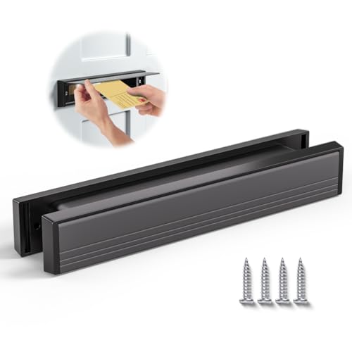 Bwintech 1 Set 325 x 50 mm schwarz Aluminium verstellbare Tiefe Tür Briefkasten, passend für 40–80 mm dicke Holz, UPVC, Verbundwerkstoffe, Innen- und Außentüren von Bwintech