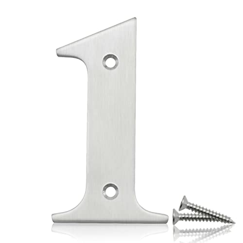 Bwintech 1 Stück 3 Zoll Höhe (75 mm) Edelstahl 304 Türziffer, verschraubte Türnummer 1, geeignet für Haustürnummernschilder, digitale Nummer, Satin Nickel Finish von Bwintech