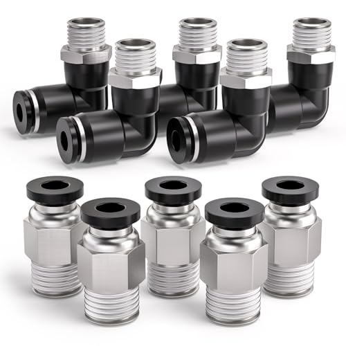 Bwintech 10 Stück 10mm Rohr auf 1/4" BSP-Außengewinde, Gerade und 90-Grad-Winkel, pneumatische Steckverbindung, PL10-02/PC10-02 Schnellverschluss für Luftleitungen Bwintech 10 Stück 10mm Rohr auf 1/4" BSP-Außengewinde, Gerade und 90-Grad-Winkel, pneumatische Steckverbindung, PL10-02/PC10-02 Schnellverschluss für Luftleitungen von Bwintech