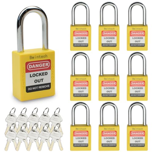 Bwintech 10 Stück 38MM verschlüsselt verschiedene gelb Sicherheitsvorhängeschloss Lockout Tagout Schloss für Lock Out Tag Out Stationen und Geräte von Bwintech