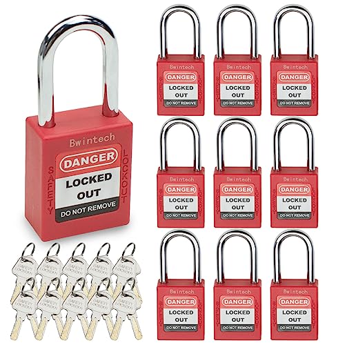 Bwintech 10 Stück 38MM verschlüsselt verschiedene rote Sicherheitsvorhängeschloss Lockout Tagout Schloss für Lock Out Tag Out Stationen und Geräte von Bwintech