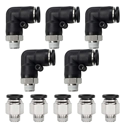 Bwintech 10 Stück 4mm Rohr auf M5 BSP-Außengewinde, Gerade und 90-Grad-Winkel, Pneumatische Steckverschraubung, PL4-M5/PC4-M5 Schnellverschluss für Luftleitungen Bwintech 10 Stück 4mm Rohr auf M5 BSP-Außengewinde, Gerade und 90-Grad-Winkel, Pneumatische Steckverschraubung, PL4-M5/PC4-M5 Schnellverschluss für Luftleitungen von Bwintech