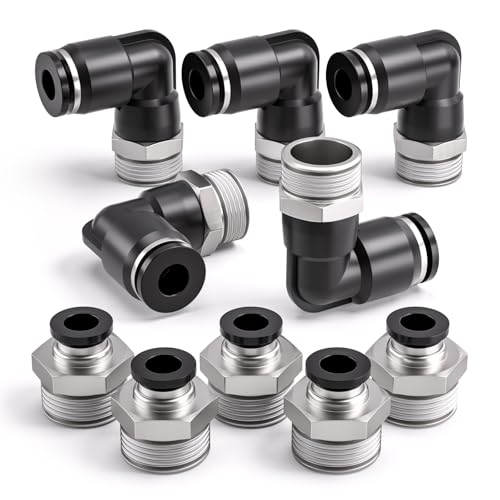 Bwintech 10 Stück 8mm Rohr auf 3/8" BSP-Außengewinde, Gerade und 90-Grad-Winkel, Pneumatische Steckverschraubung, PL8-03/PC8-03 Schnellverschluss für Luftleitungen von Bwintech