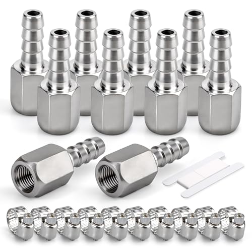Bwintech 10 Stück Edelstahl-Schlauchverschraubungen, 1/8“ BSP-Innengewinde x 8MM Schlauchverbinder mit 10 Stück Klemmen Bwintech 10 Stück Edelstahl-Schlauchverschraubungen, 1/8“ BSP-Innengewinde x 8MM Schlauchverbinder mit 10 Stück Klemmen von Bwintech