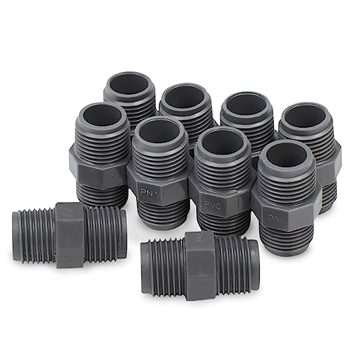 Bwintech 10 Stück schwarz 3/4" BSP Gewinde PVC Stecker auf Stecker Sechskant Nippelverbinder, geeignet für Ackerlandbewässerung, Grünpflanzenanbau und Wasserleitungsanschluss von Bwintech