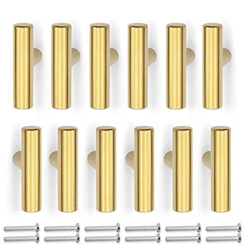 Bwintech 12 Pcs 50MM Gold Schrank Pull Griffe Küche T Bar Griffe, Edelstahl, Ideal für Schrank, Schublade, Schrank von Bwintech