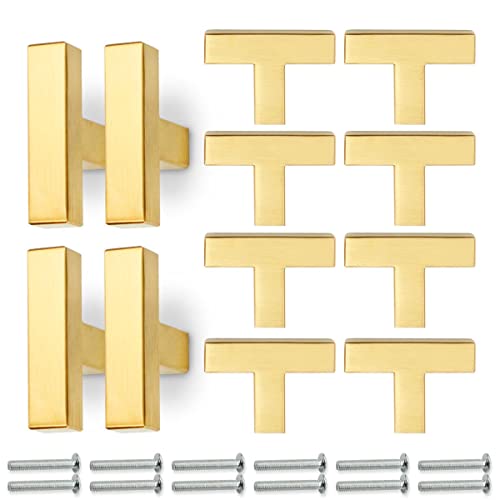 Bwintech 12 Stück 50MM Kabinettgriff Möbelgriffe Gold, Modisch Edelstahl Quadrat Griffe, Schrankgriffe, mit 48 Schrauben, für Küchen, Schubladen, Schrank, Möbel von Bwintech