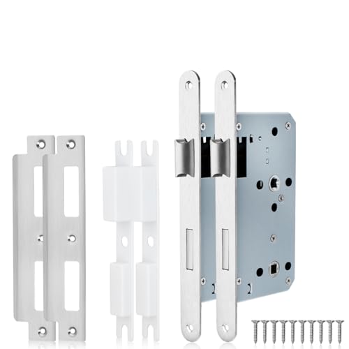 Bwintech 2 PCS satin nickel Badezimmerschloss 7255 Einsteckschloss Edelstahl Euroloch für Innentüren und Badezimmertüren, umkehrbare Sperre von Bwintech