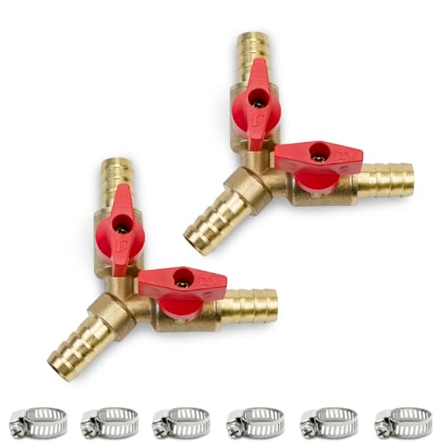 Bwintech 2 Pcs 10mm 3 Weg Messing Schlauch Barb Kugelhahn, Y Form 2 Schalter Absperrventil Fitting mit 6 Pcs Schlauchschellen von Bwintech