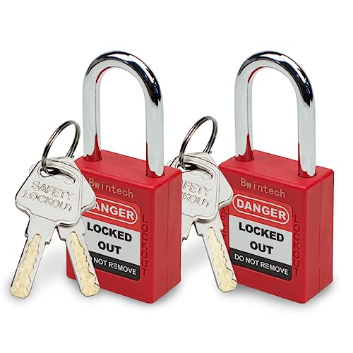 Bwintech 2 Stück 38MM verschlüsselt verschiedene rote Sicherheitsvorhängeschloss Lockout Tagout Schloss für Lock Out Tag Out Stationen und Geräte von Bwintech