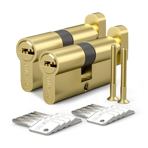 Bwintech 2 Stück Keyed Alike 30T/30mm Euro Messingzylinder, 60mm Schlüssel/Schlüsselzylinderschloss mit 10 horizontalen Messingschlüsseln,Anti Picking,Anti Bohr,Anti Bumping, Poliertes Messing Finish von Bwintech