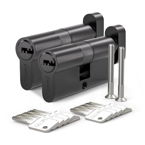 Bwintech 2 Stück Keyed Alike 30T/30mm Euro Messingzylinder, 60mm Schlüssel/Schlüsselzylinderschloss mit 5 horizontalen Messingschlüsseln,Anti Picking,Anti Bohr,Anti Bumping, Schwarze Oberfläche von Bwintech