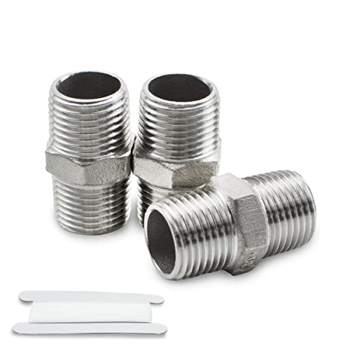 Bwintech 3 Stück 3/8" Außengewinde auf 3/8" BSP Außengewinde Edelstahl 304 Hex Nippel Fitting für Rohrverbindungskonvertierung von Bwintech