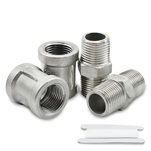 Bwintech 4 Stück 3/8" bis 3/8" BSP Innengewinde & Außengewinde Edelstahl 304 Hex Nippel & Hex Kupplungsstecker für Rohrverbindungskonvertierung von Bwintech