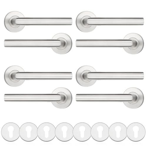 Bwintech 4 Set Edelstahl Matt gebürstet Türgriff Drückergarnitur,Türbeschlag für Zimmertüren,L-Form，mit Lock Zylinderlochrosette von Bwintech