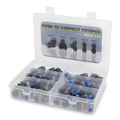 Bwintech 46 Pcs 12mm pneumatischer schneller Druck in Connect Air Tube Fitting Kit, (12mm gerade/Ellbogen/Tee/Splitter Stecker und 6-12,8-12,10-12mm Verringerung Stecker) von Bwintech