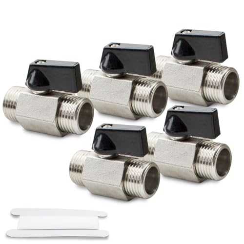 Bwintech 5 Stück 1/4" BSP Außengewinde x Außengewinde Messing vernickelt Mini-Kugelhahn Absperrhahn von Bwintech