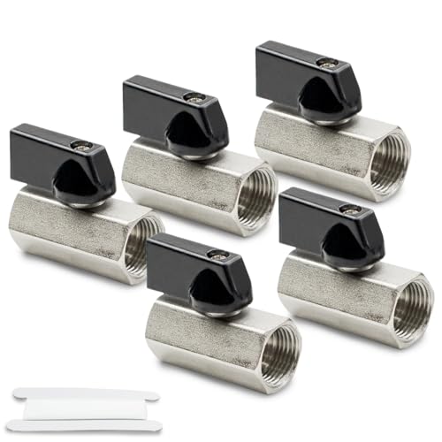 Bwintech 5 Stück 1/4" BSP Innengewinde x Innengewinde Messing vernickelt Mini-Kugelhahn Absperrhahn von Bwintech