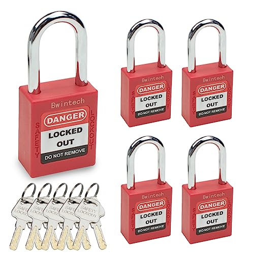 Bwintech 5 Stück 38MM verschlüsselt verschiedene rote Sicherheitsvorhängeschloss Lockout Tagout Schloss für Lock Out Tag Out Stationen und Geräte von Bwintech