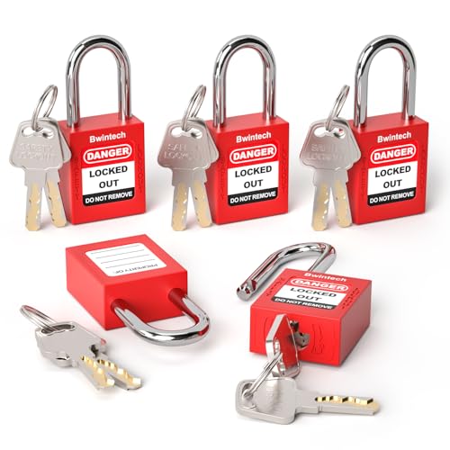 Bwintech 5 Stück 38MM verschlüsselt verschiedene rote Sicherheitsvorhängeschloss Lockout Tagout Schloss für Lock Out Tag Out Stationen und Geräte von Bwintech