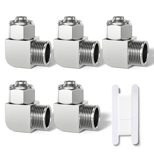 Bwintech 5 Stück 4mm Schlauch-AD x 1/8“ BSP-Außengewinde 90-Grad-Winkel, Schlauch mit Kontermutter, pneumatische Verschraubung, KPL4-01 Schnelladapter für Luftleitungen Bwintech 5 Stück 4mm Schlauch-AD x 1/8“ BSP-Außengewinde 90-Grad-Winkel, Schlauch mit Kontermutter, pneumatische Verschraubung, KPL4-01 Schnelladapter für Luftleitungen von Bwintech