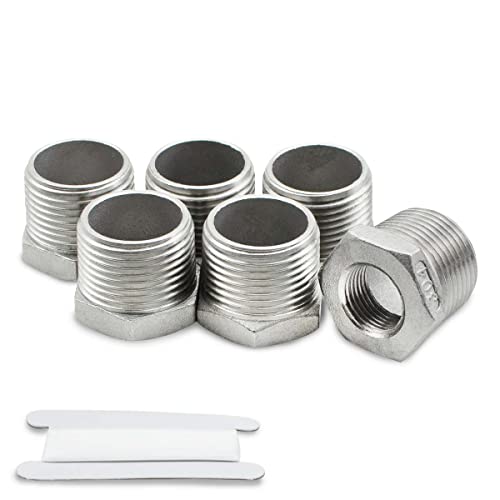Bwintech 6 Stück 3/8" Außengewinde auf 1/4" BSP-Innengewinde Edelstahl-Sechskant-Reduzierstück für Rohrverbindungsumbau von Bwintech