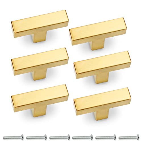 Bwintech 6 Stück 50MM Kabinettgriff Möbelgriffe Gold, Modisch Edelstahl Quadrat Griffe, Schrankgriffe, mit 24 Schrauben, für Küchen, Schubladen, Schrank, Möbel von Bwintech