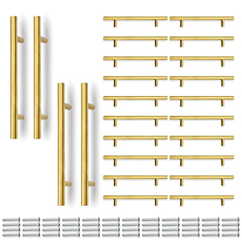 Bwintech 24 Pcs 200MM (128MM Loch Center) Gold Schrank Pull Griffe Küche T Bar Griffe, Edelstahl, Ideal für Schrank, Schublade, Schrank von Bwintech