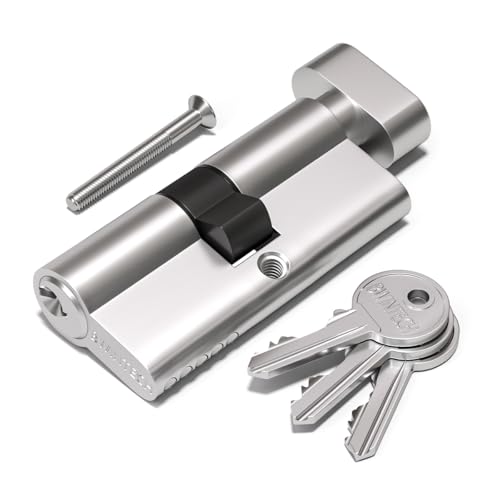Bwintech 1 Stück 30T/30mm Euro Messingzylinder, 60mm Drehknauf/Schlüsselschloss mit 3 Standard Messingschlüsseln,Anti Picking,Anti Bohr,Anti Snap,Anti Bumping, Satin Nickel Finish Bwintech 1 Stück 30T/30mm Euro Messingzylinder, 60mm Drehknauf/Schlüsselschloss mit 3 Standard Messingschlüsseln,Anti Picking,Anti Bohr,Anti Snap,Anti Bumping, Satin Nickel Finish von Bwintech