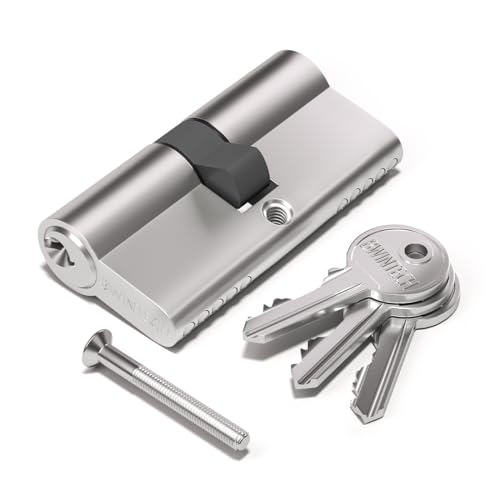 Bwintech 1 Stück 45/45mm Euro Messingzylinder, 90mm Schlüssel/Schlüsselzylinderschloss mit 3 Standard Messingschlüsseln,Anti Picking,Anti Bohr,Anti Snap,Anti Bumping, Satin Nickel Finish von Bwintech