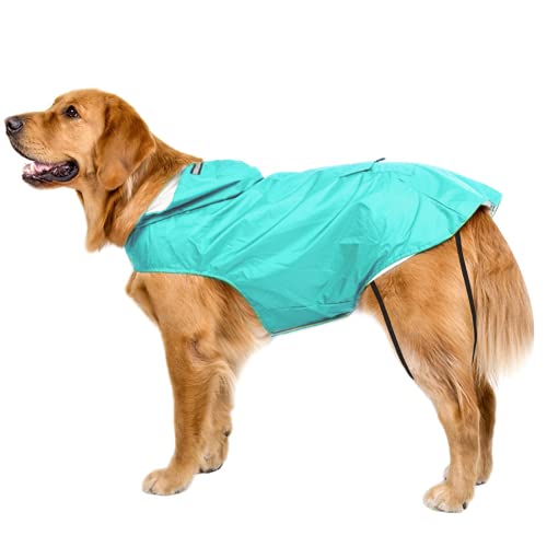 Bwiv Hundemantel Wasserdicht Atmungsaktiv Hundejacke Klettverschluss Haustier Mantel Hunde Weste Jacke Reflektor Elastisch Polarfleece Weich Schale Bauchschutz für Kleine Große Hunde (L, Hellblau) von Bwiv