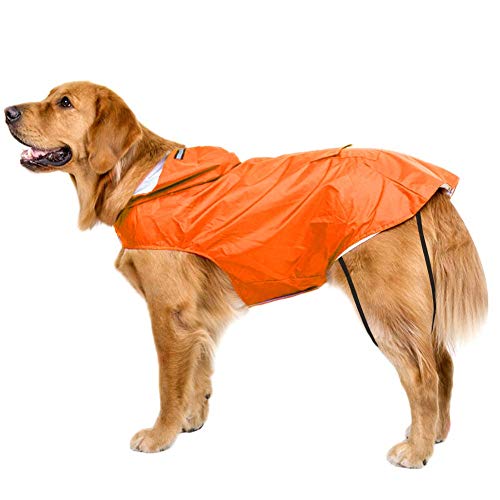 Bwiv Hundemantel Wasserdicht Atmungsaktiv Hundejacke Klettverschluss Haustier Mantel Hunde Weste Jacke Reflektor Elastisch Polarfleece Weich Schale Bauchschutz für Kleine Große Hunde (XL, Orange) von Bwiv