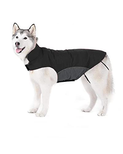 Bwiv Hundemantel Wasserdicht Winter mit Leine Loch Hundejacke Bauch Schützen Haustier Weste Jacke Klettverschluss Leicht Regenmantel Hunde Wintermantel für Mittlere Große Hunde (5XL, Schwarz) von Bwiv