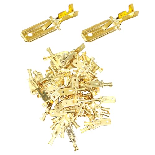 Bxian 100 Stück 1/4 Zoll Messing unisolierte Drahtverbinder 6,3 mm männlich Gabel Schnellkupplung Crimpklemmen für elektrische Verkabelung Bxian 100 Stück 1/4 Zoll Messing unisolierte Drahtverbinder 6,3 mm männlich Gabel Schnellkupplung Crimpklemmen für elektrische Verkabelung von Bxian