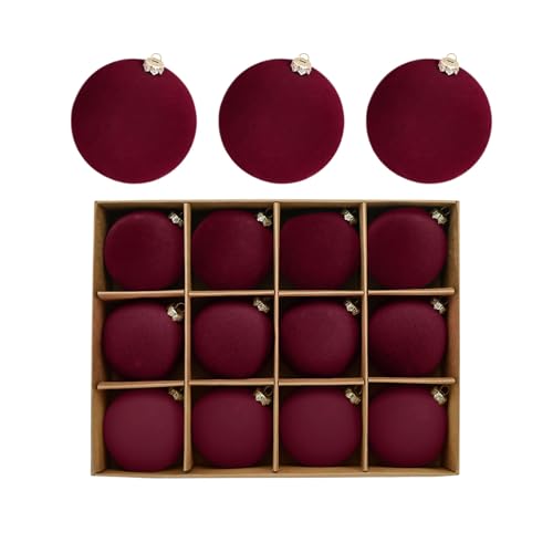 12Pcs Beflockte Weihnachtskugeln | Velvet Christmas Balls | Flocked Christmas Tree Ball Ornaments | Weihnachtsbaumkugeln | Weihnachtskugel-Baumschmuck | Für Geburtstag, Neujahr, Weihnachten (Rot) von Bxjinkele