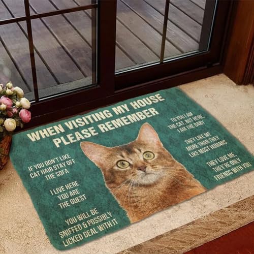 Fußmatte Bitte Denken Sie daran Somalische Katze Hausregeln Türmat Dekor Druck Tier Boden Tür Matte rutschfeste 3D Teppich Home Dekoration Fußmatte (40x60cm) von Bxzpzplj