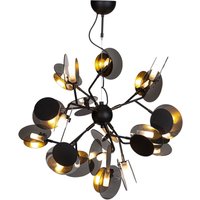 Pendelleuchte Metall Glas 80 cm breit Schwarz Gold 8x G9 von By Rydéns