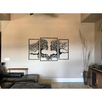 Baum Des Lebens Metall Wandbehang - Großer 3-Panel Wandbehang, Handgefertigtes Und Holz Dekor Für Wohnzimmer & Büro von ByChelseaNicole