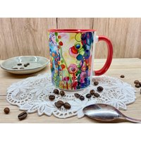 Bunte Tasse Frühlingstasse Frühling Kaffeetasse Kaffeebecher Bunt Bedruckt Ostergeschenk Geschenk Für Muttertag Dots Blumen Fröhlich von ByClaudias