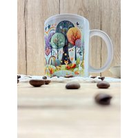 Bunte Tasse Kaffeetasse Bunt Bedruckt Zauberwald Regenbogen Bunte Gemütlich Frühling Ostergeschenk Muttertag von ByClaudias